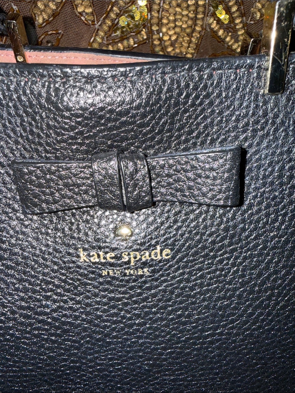 kate spade Black Pebbled Leather Satchel with Bow Accent suede inside - Picture 4 of 13